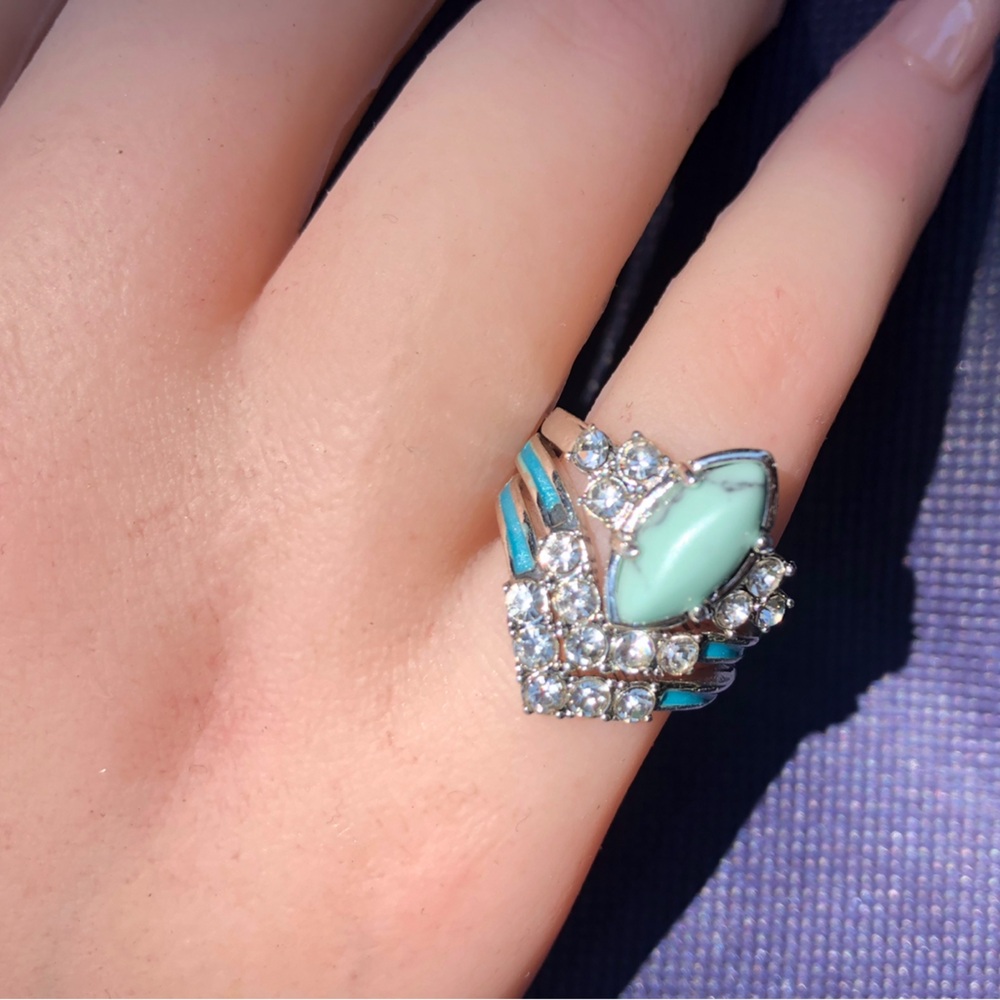 stackable set Rings size 7 women’s rings v shaped ring curve ring teal ring